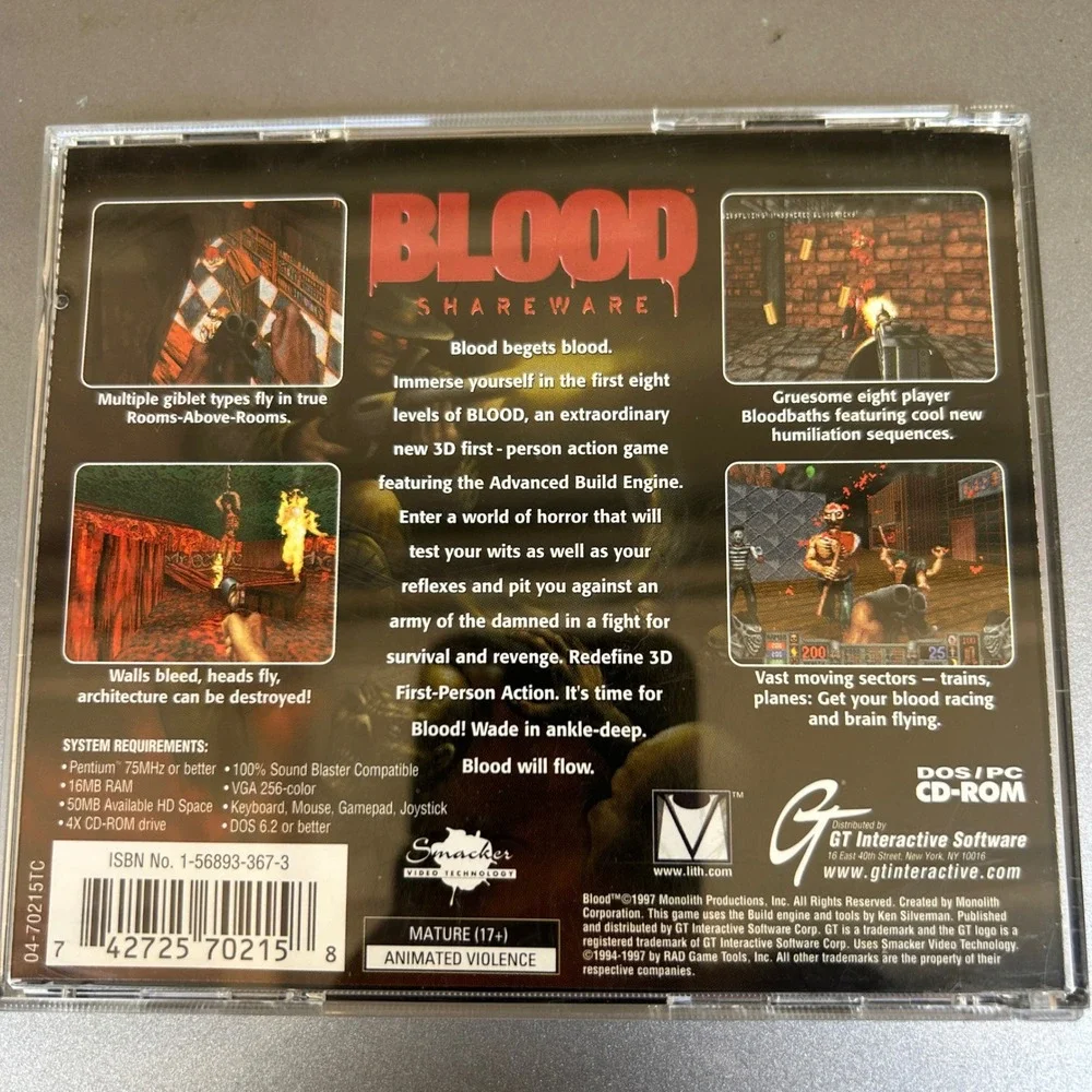 Interactive Blood Shareware PC DOS CD-ROM 1997 Horror FPS disc vintage 90s